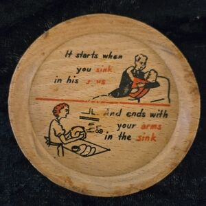 Vintage Wooden Kitchen Coaster  Quote Round Decor